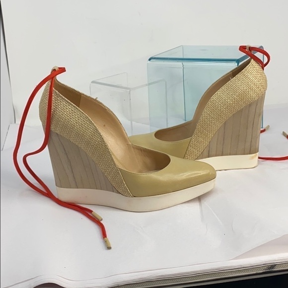 Jil Sander Sz 37 Beige Nude Wedge Shoes - Picture 2 of 9